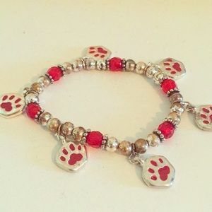 Red and Silver Paw charm Bracelet